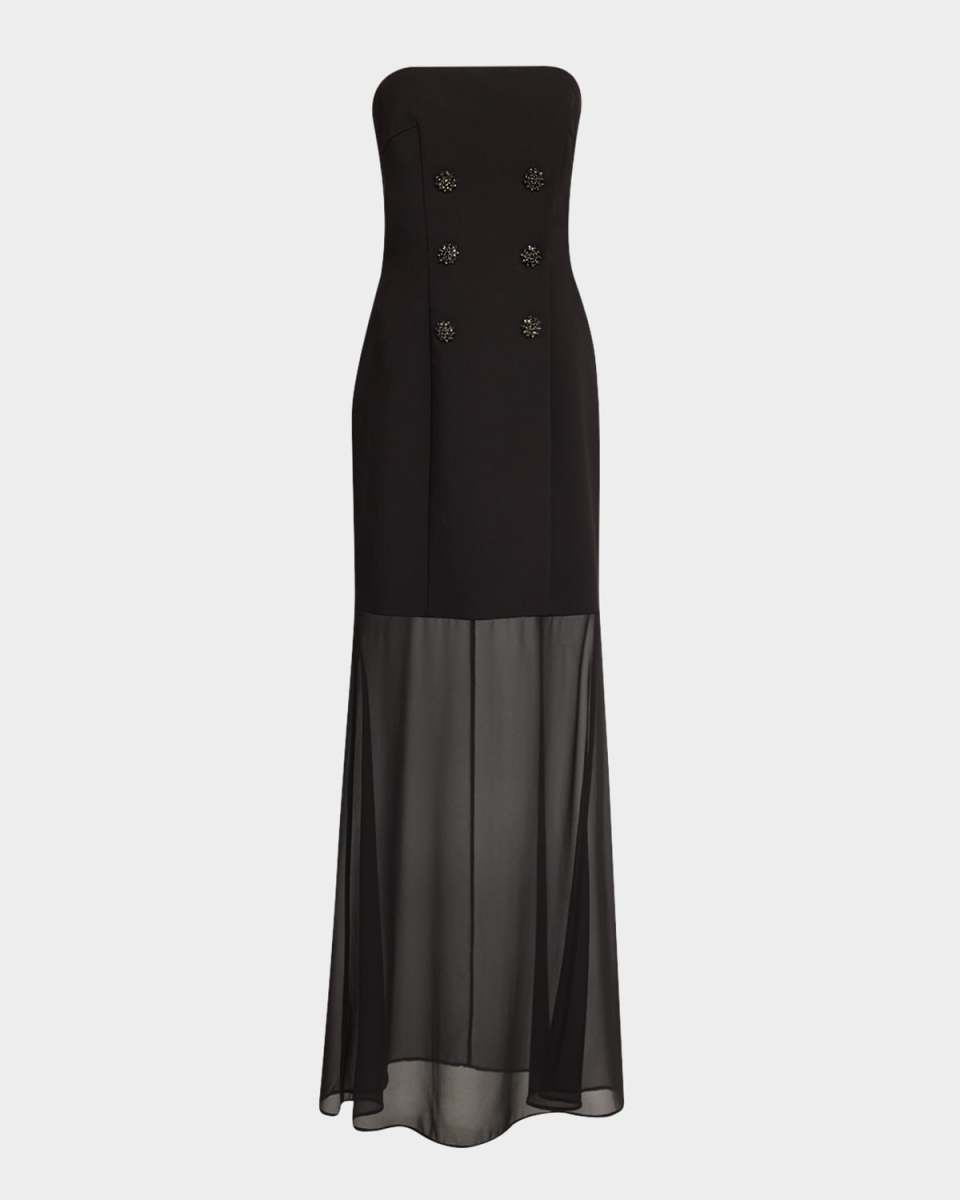 Ally Strapless Sheer-Skirt Crepe Gown